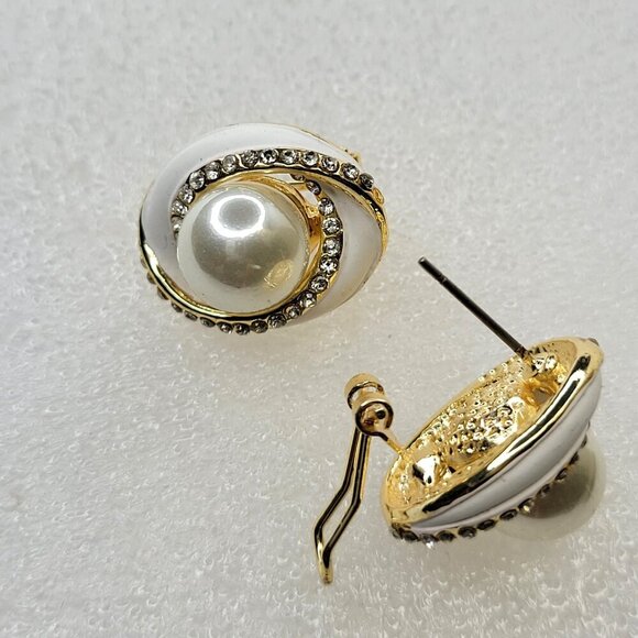 White Pearl and Crystal Earrings - Picture 3 of 5